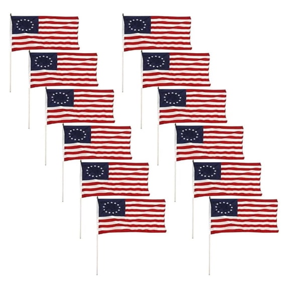 Betsy Ross Flags 12x18 inch - Pack of 12 American Flags on Wooden Sticks - Patriotic Decor for Parades, Events & Memorial Day