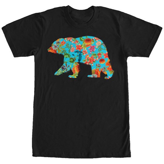 Men's Lost Gods Flower Print Bear Graphic Tee Black X Large