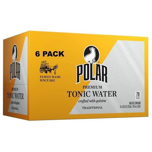 Polar Beverages, Diet Tonic Water, 7.5 fl oz Aluminum Cans, 6 Count, Caffeine Free