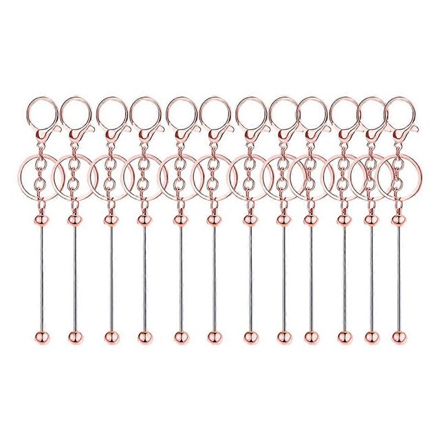 12 Pieces Metal Beadable Keychain Bars Blanks for Beads Pendant Jewelry Charms DIY Crafts Keychains Making Gift