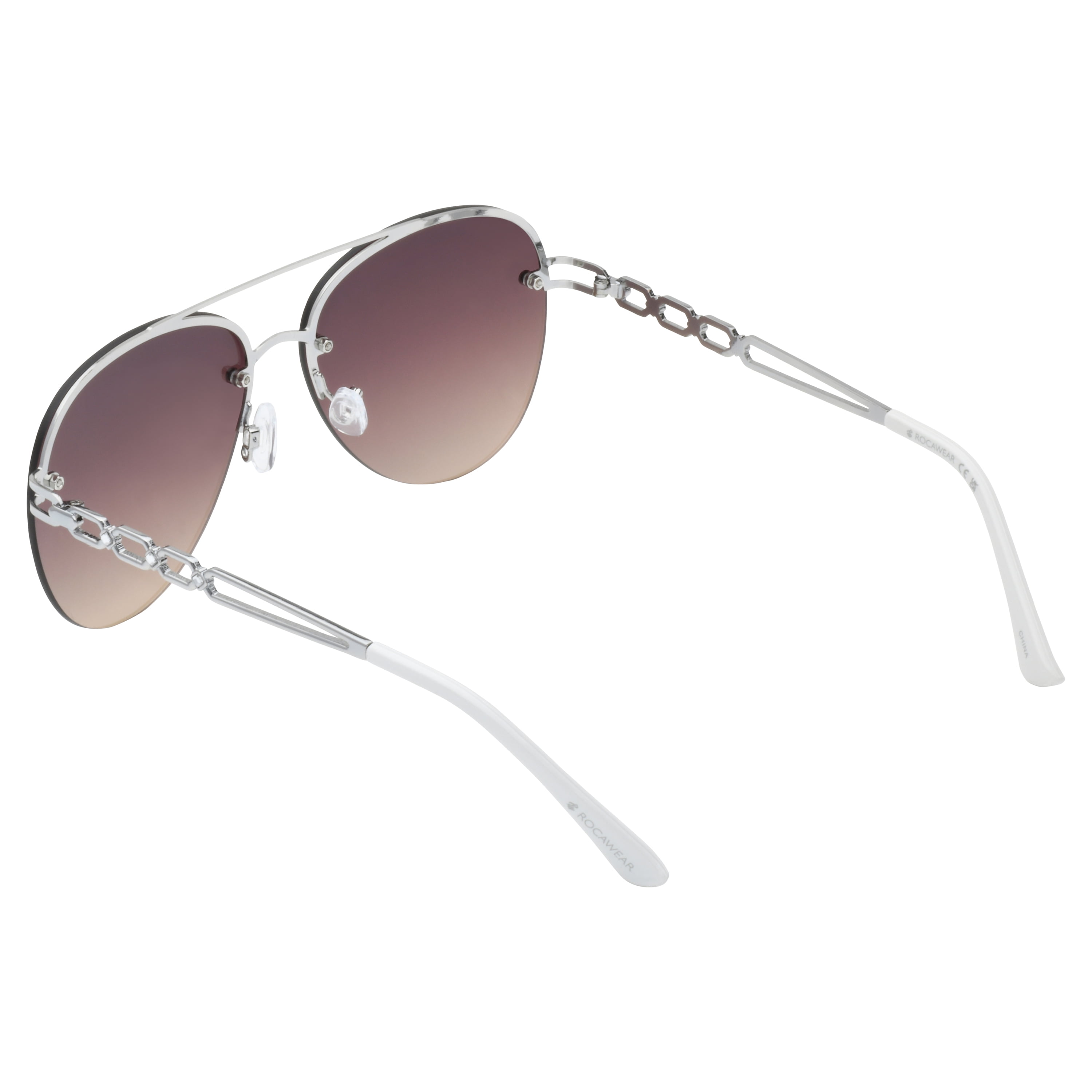 Rocawear Women's R3408 Semi Rimless Metal UV400 Protective Aviator Pilot Fashion Sunglasses, 62mm
