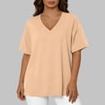 thumbnail image 5 of Olyvenn Oversized Tops for Women Loose Fit V Neck Side Split Shirts Comfy Short Sleeve Plain Pullover Tee 2026 Summer Fashion Top Beige XXL, 5 of 5