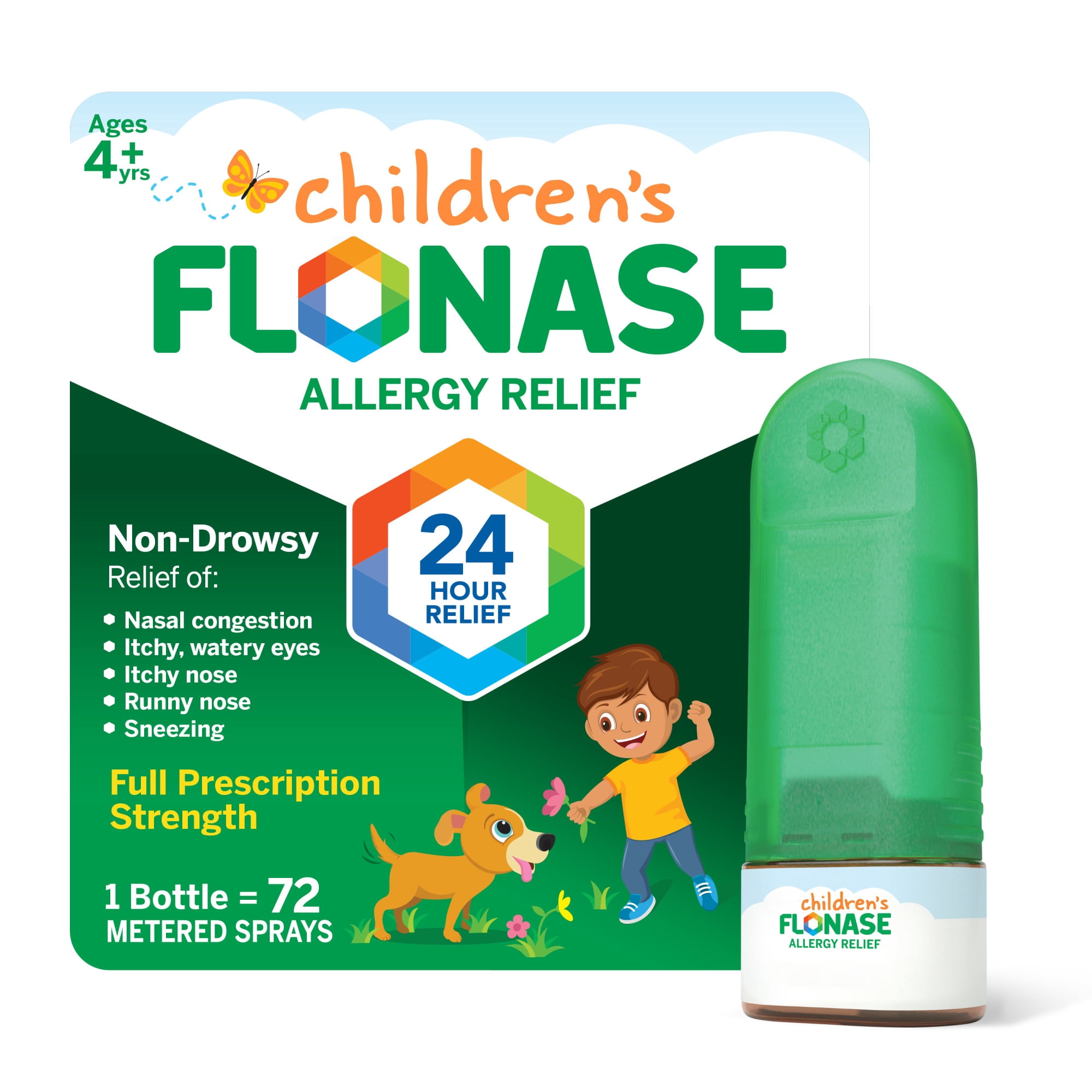 (3 pack) Flonase Children's 24 Hour Non-Drowsy Decongestant Severe Allergy Relief Medicine Nasal Spray, 72 Sprays