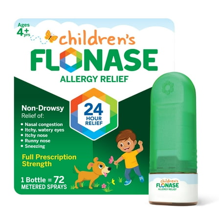 Flonase Children's 24 Hour Non-Drowsy Decongestant Severe Allergy Relief Medicine Nasal Spray, 72 Sprays