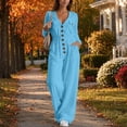 thumbnail image 6 of TEAJOPSUU Women's Fall Winter Cargo Jumpsuits Casual Long Sleeve V Neck Button Down Wide Leg Jumpsuits with Pockets Chest Flap Pockets Sky Blue, 6 of 8