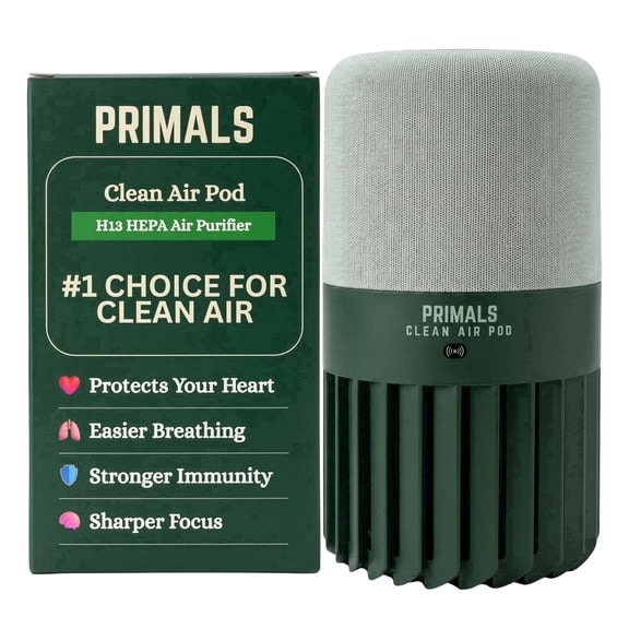 PRIMALS Clean Air Pod - H13 True HEPA Activated Carbon Air Purifier for Home - Covers Up to 800 Ft² - For Bedrooms, Kitchens, Bathrooms, Offices - Ultra Quiet & Portable