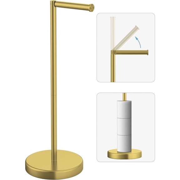 ACDANC Brushed Gold Toilet Paper Holder Stand, Freestanding Toilet Paper Holder for Bathroom, 304 Stainless Steel Rustproof Tissue Roll Holder Storage for 4 Rolls(Fits All Rolls)