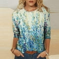 thumbnail image 2 of IROINID Liquidation Womens Manches Longues Tops T-shirt Imprimé Manches 3/4 Col Rond Détente Tops, Bleu Clair, 2 of 5