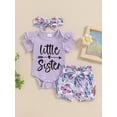 thumbnail image 2 of Bagilaanoe 3pcs Newborn Baby Girl Shorts Set Short Sleeve Letter Print Romper Tops + Flower Shorts + Headband 3M 6M 12M 18M 24M Infant Casual Summer Clothes, 2 of 7
