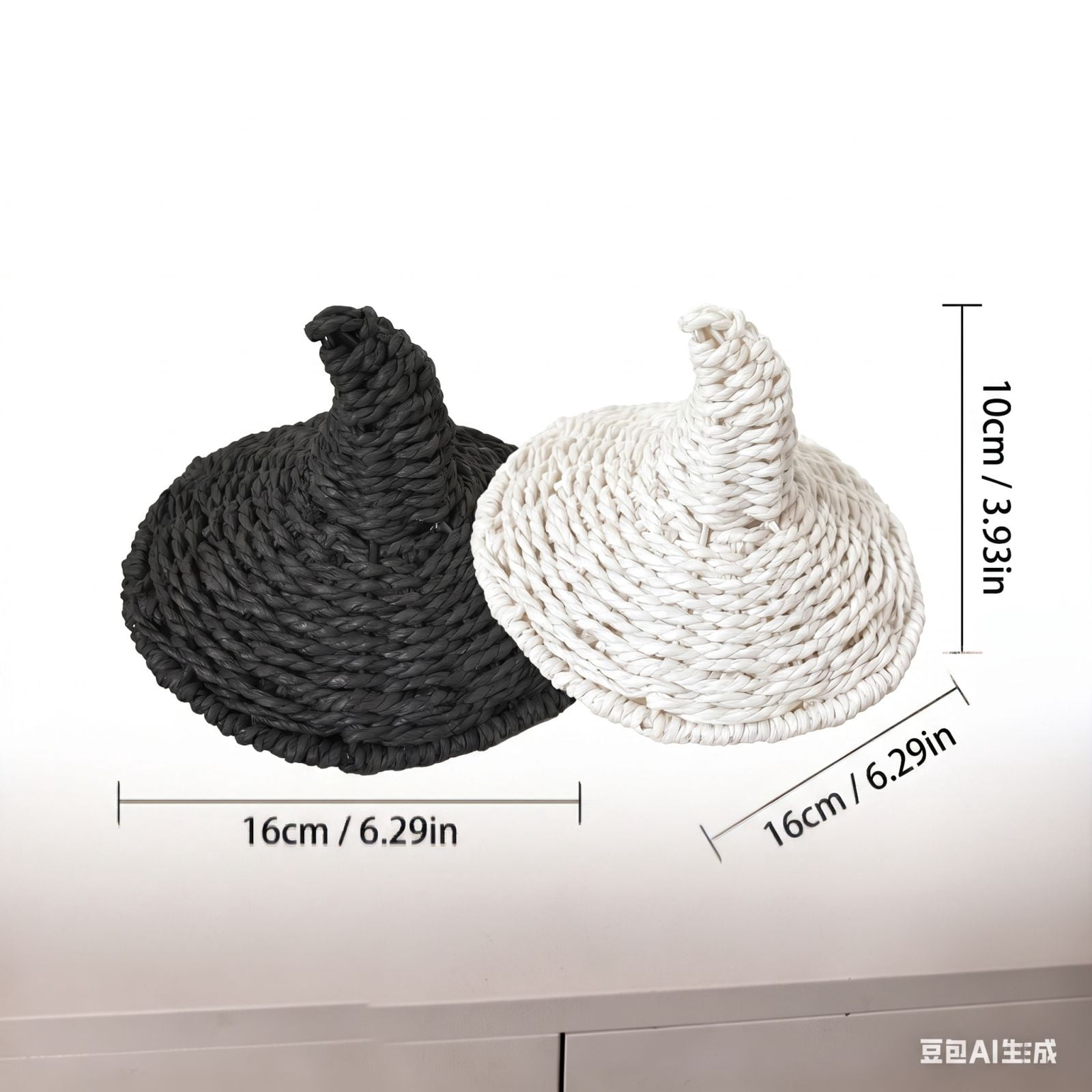 Halloween Rattan Witch Hat Decor, Wicker Wizard Hats Woven Witch Hat for Indoor Outdoor Halloween Party Supplies Home Bedroom Garden Patio Backyard Halloween Decorations, 4x6 Inch, Black