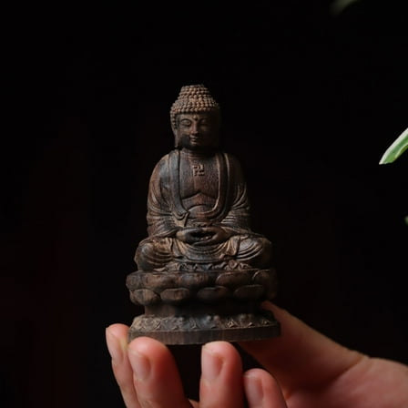 Wood Buddha Statue Dainichi Lotus Carving Figurine Home Decor Hand Carved Buddhist Sculpture Meditation Spiritual Ornament