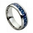 thumbnail image 1 of Custom Personalized Engraving Wedding Band Ring Set for Him & Her - 8mm High Polished with Blue Carbon Fiber Inlay, 1 of 6