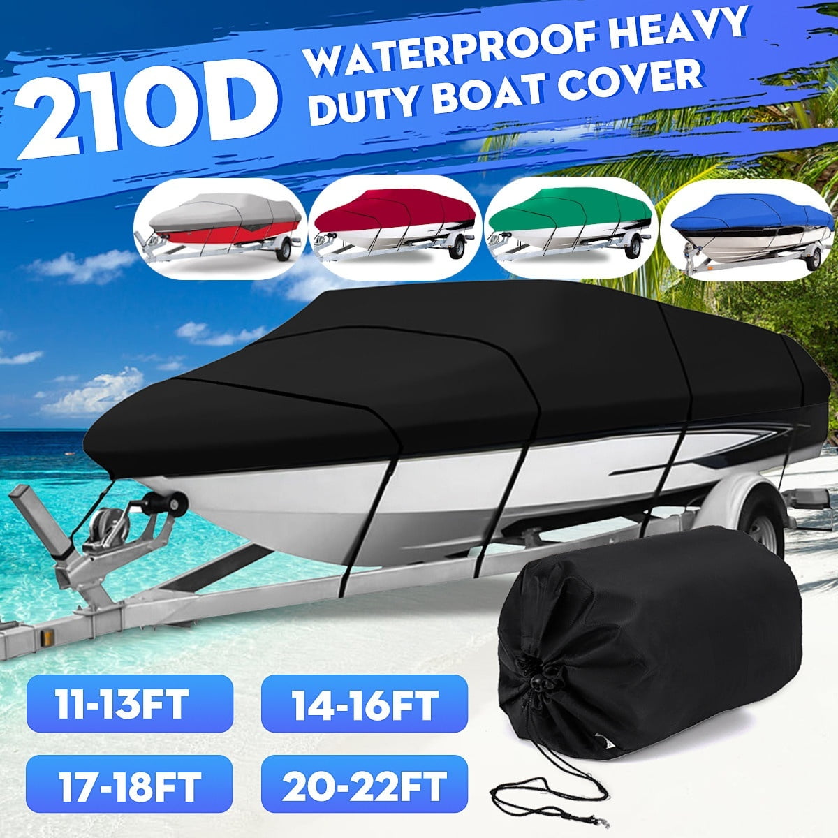 Boat Cover Heavy Duty 210D Polyester Waterproof UV Resistant Marine Grade Bass Boat Cover Durable and Tear Proof,Fits V-Hull Tri-Hull Fishing Ski Pro-Style Bass Boats Blue,11-13ft 