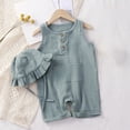 thumbnail image 3 of Zwiiyzr 0-18M Newborn Baby Girls Boys Jumpsuit with Hat Set Solid Color Sleeveless Romper 2Pcs Fall Outfit Clothes Set Mint Green, 3 of 3