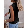 thumbnail image 5 of Women Sleeveless Ruffle Knit Cardigan Vest Button Down Cropped Tank Top, 5 of 6