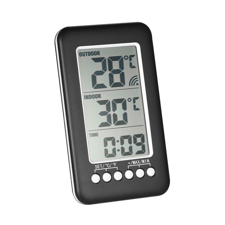 LCD ℃/℉ Digital Wireless Indoor/Outdoor Thermometer Clock Temperature Meter  With Transmitter 