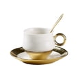 thumbnail image 1 of Inteprter Taza de café con trazado de oro de cerámica de estilo europeo, juego de té, platillo, cuchara, tazas, utensilios de café para fiesta, cocina Juegos de servir café y té Blanco 200ML Inteprter HA080471-03, 1 of 6