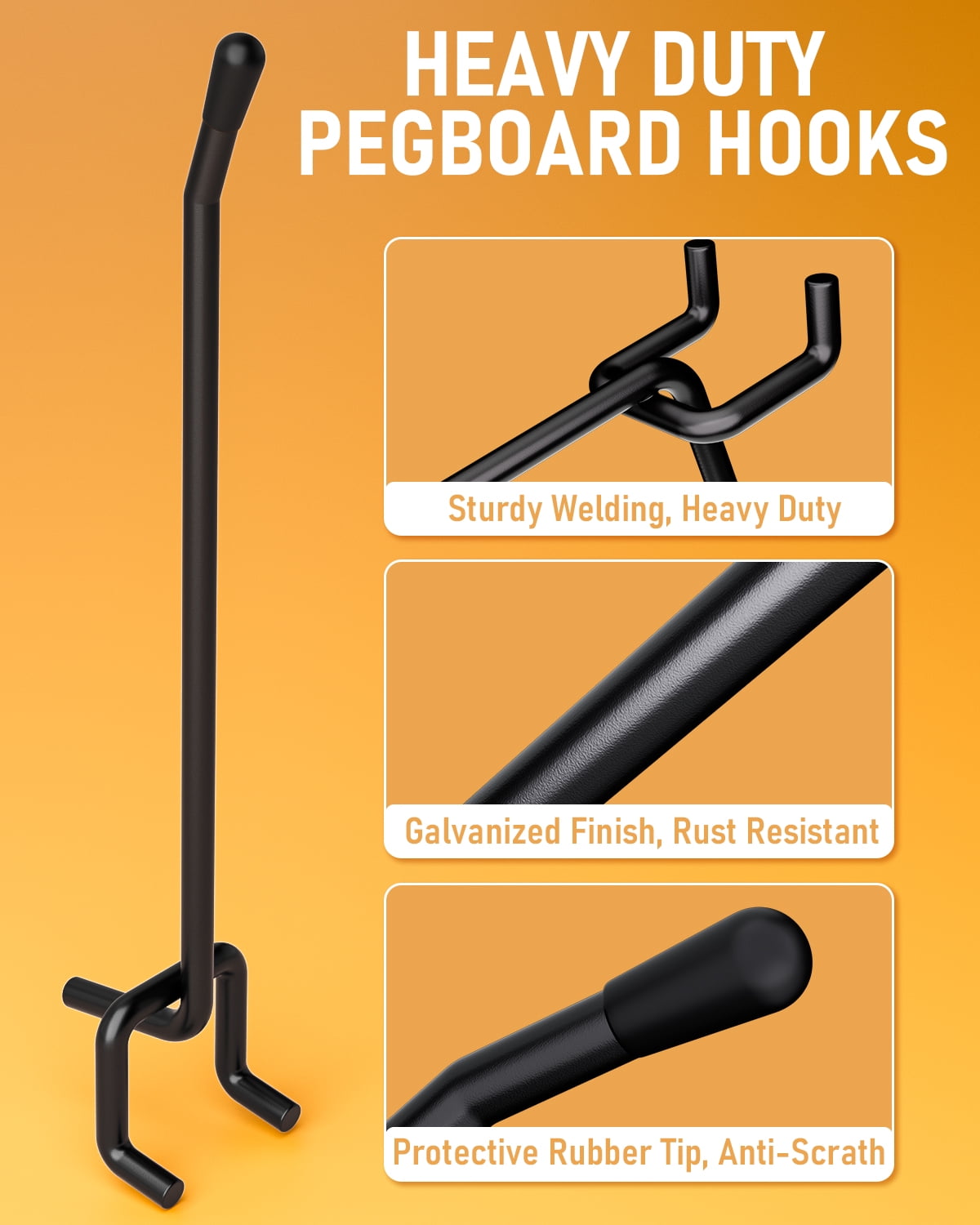 INCLY 60 Pack 2/4/6 Inch Black Pegboard Hooks, Heavy Duty Peg Board Shelving Hooks Accessories, Peg Board Tool Hangers Fit for 1/4" Pegboard Hanging Tools Garage, Craft Organizing, Kitchen, Store