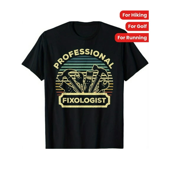 Men'S Professional Fixologist Handyman Carpenter Tools Graphic T-Shirt, 100% Cotton, Casual Crew Neck Tee, with Slight Stretch, Geometric Applique, for Hiking, Golf, Running, Training, All Seasons