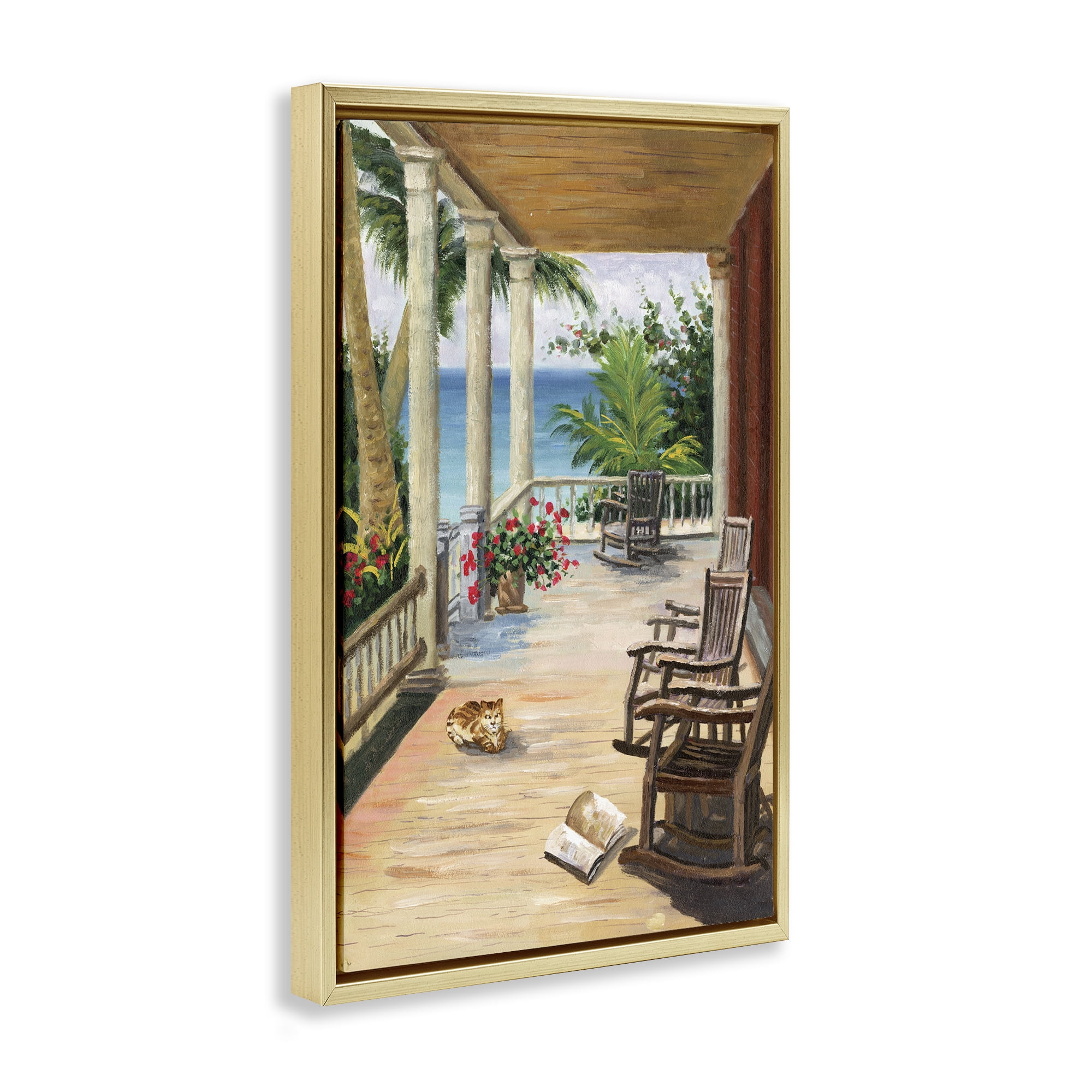 Stupell Industries Coastal Cape Cabin Coastal Painting Gold Floater Framed Canvas Art Print Wall Art, 21 x 31