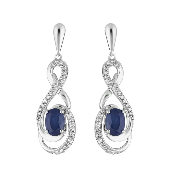 10k White Gold Sapphire & 1/5 Carat T.W. Diamond Drop Earrings