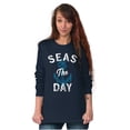 thumbnail image 3 of Seas The Day Cute Beach Anchor Plus Size Long Sleeve Graphic Tee Shirt Brisco Brands 2X, 3 of 5