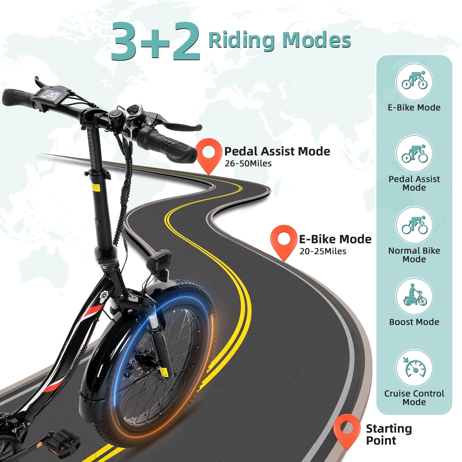 Elifine 500W Foldable Electric Bike, 20" x 3.0" Fat Tire Electric Bicycle Max. 19.8mph Commuter Ebike, 48V 10.4Ah Removable Battery UL 2849 with 5 Riding Modes Electric Bike for Men Women Senior