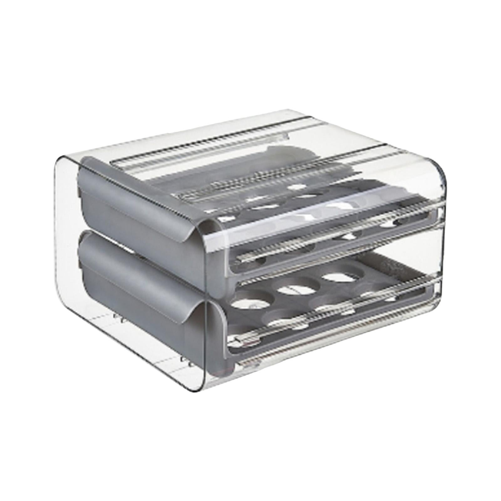 Fiocias 2 Layer Egg Holder Drawer Type Egg Fresh Storage Box Durable Clear Reusable with Gray