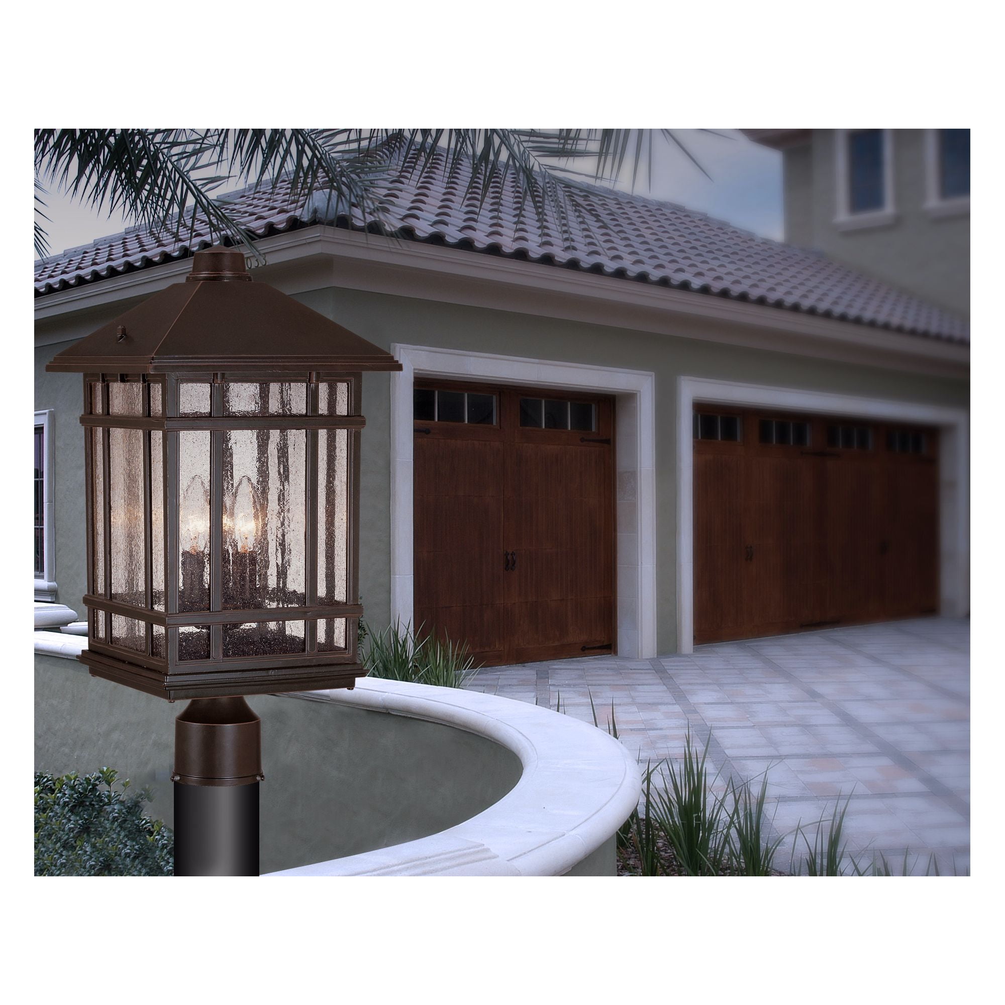 Kathy Ireland Sierra Craftsman Rustic Outdoor Post Light Rubbed Bronze 18" Frosted Seeded Glass Panels for Exterior Barn Deck House Porch Yard Patio