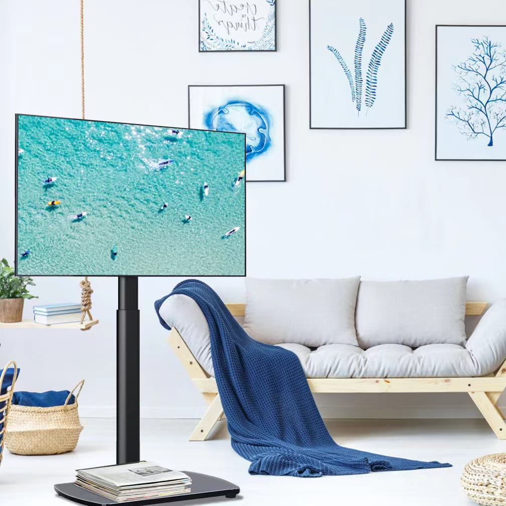 YOMT Modern Black Floor TV Stand for TVs up to 65”, Universal Swivel
