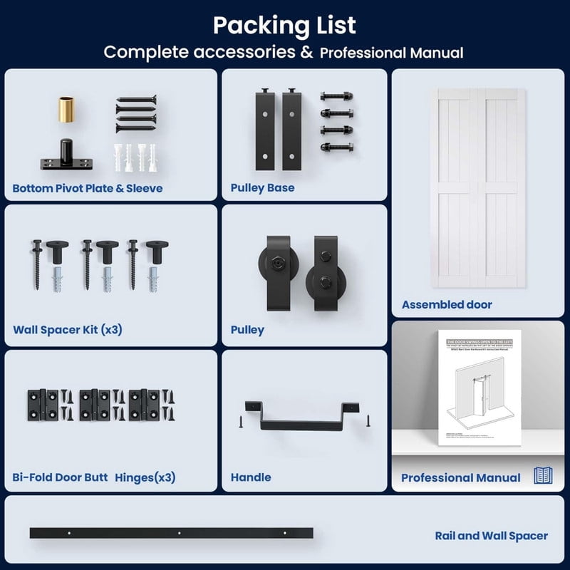Easy4Home Bifold Barn Door 40"x84" Bi-Fold Sliding Closet Doors with Track and Hardware Kit Space Saving