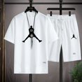 thumbnail image 4 of Conjunto de camiseta y pantalones cortos casuales con estampado de gofres para hombre de nueva marca de verano, conjunto de 2 piezas transpirable de secado rápido para deportes de baloncesto y fitness, 4 of 5