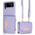 thumbnail image 3 of for Samsung Galaxy Z Flip 3 Crossbody Wallet Case, With Kickstand,Stylish Purse Flip PU Leather Handbag Case with Card Slots and Detachable Shoulder Strap for Samsung Galaxy Z Flip 3,Purple, 3 of 10