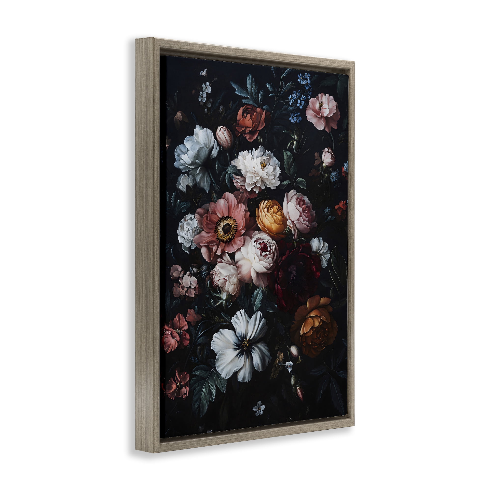Stupell Industries Midnight Garden Velvet Florals Brown Framed Floater Canvas Wall Art, design by Creative Studio