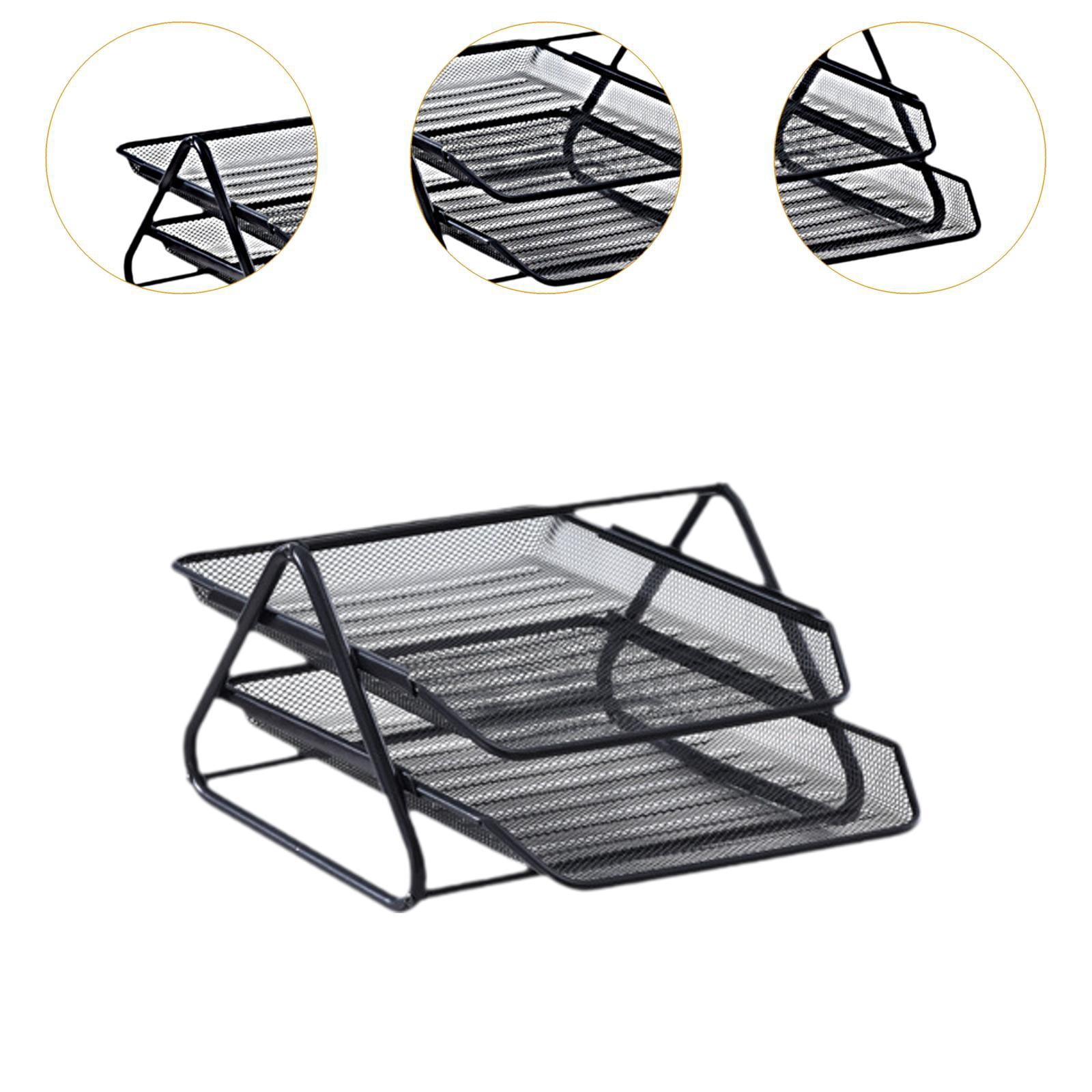 figatia Mesh Desk File Organizer Bookshelf files Storage Shelf with 2 Trays File Sorter Folder Paper File Rack for Workspace Tabletop