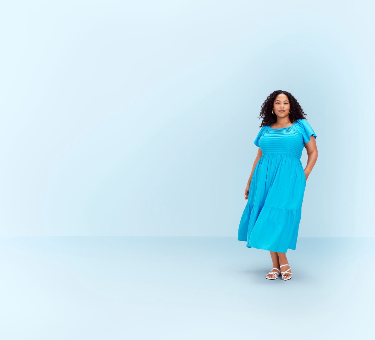 Terra & Sky Women's Plus Flutter Sleeve Midi Dress, Sizes 0X-5X