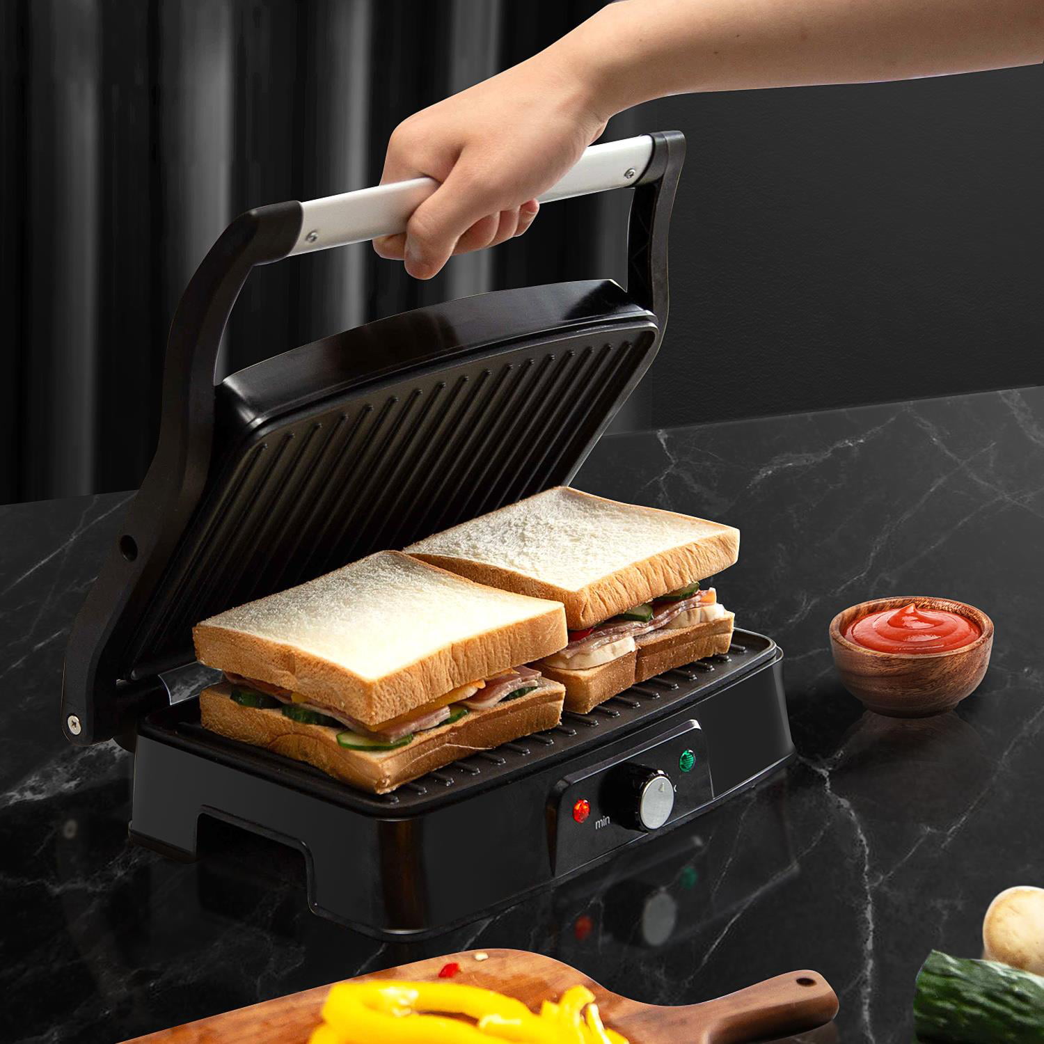 Aigostar 2in1 Sandwich Maker Panini Press Grill with Nonstick Plates,  Double-Sided Heating Electric Sandwich Press Grill, Breakfast Sandwich  Toaster