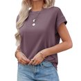 thumbnail image 2 of Women Summer Cap Sleeve Tank Top Crew Neck Solid Casual Basic Tee Shirt, 2 of 6
