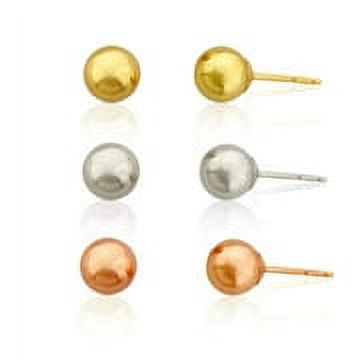 AVORA 3-Pair 14K Yellow, White, and Rose Gold Three Color Polished Ball Stud Earrings Set