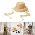 thumbnail image 3 of Sombrero de paja para niños con aleros para el sol, sombrero de viaje de verano con lazo ajustable, protección solar Corbata blanca, 3 of 9
