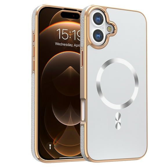 for iPhone 16 Plus Case Magnetic Ultra Slim Plating Design, TPU PC Hybrid Shockproof Anti-Scratch Back Cover, Lightweight Drop Protective Phone Case Cover for iPhone 16 Plus, White