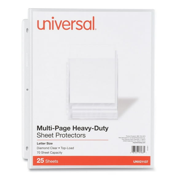 Universal UNV21137 Top-Load Poly Sheet Protectors - Letter Size, Clear (25/Pack)