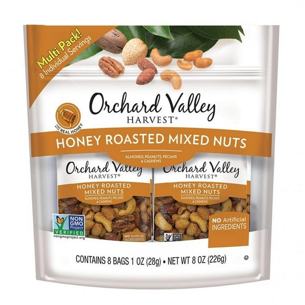 ORCHARD VALLEY HARVEST Honey Roasted Mixed Nuts, 1 oz (Pack of 8), Non