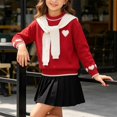 thumbnail image 6 of BLVB Kids Girls Valentine's Day Heart Pattern Knit Sweater Fashion Outfit Cute Pullover with Shawl 9-15 Years(Red,14-15 Years), 6 of 7