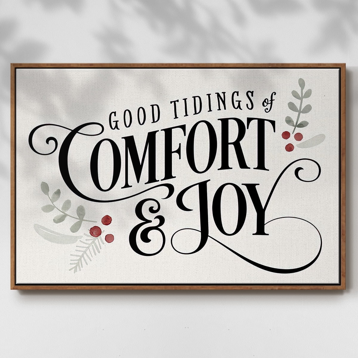 Merry Sentiment I - Framed Gallery Wrapped Holiday Canvas - 25 x 37 - Rosewood Frame