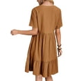 thumbnail image 2 of Daeful Robe Mini pour Femmes Manches Courtes Robes de Soirée Col en V Kaftan Été Plage Robe d'Été Marron P, 2 of 3