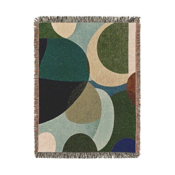 Muted Green Abstract Organic Shapes Woven Blanket, 100% Cotton, Modern Living Room Decor