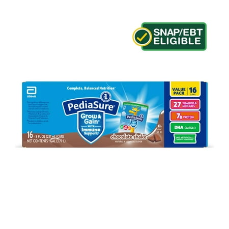 PediaSure Grow & Gain with Immune Support, 7g Protein, Chocolate, 8-fl-oz Can, 16 Shakes