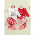 thumbnail image 3 of BemeyourBBs My First Valentines Day Baby Girls Outfit Long Sleeve Romper Ruffle Skirt Set Leg Warmers with Headband Spring Clothes, 3 of 9