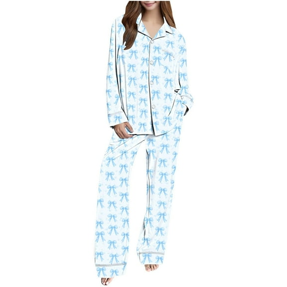 Guluxicc Two Piece Sets for Women Long Sleeve Button Down Graphic Tops and Wide Leg Pants Pullover Pajamas Loungewear Pjs Set Outfits, Multicolor, XL